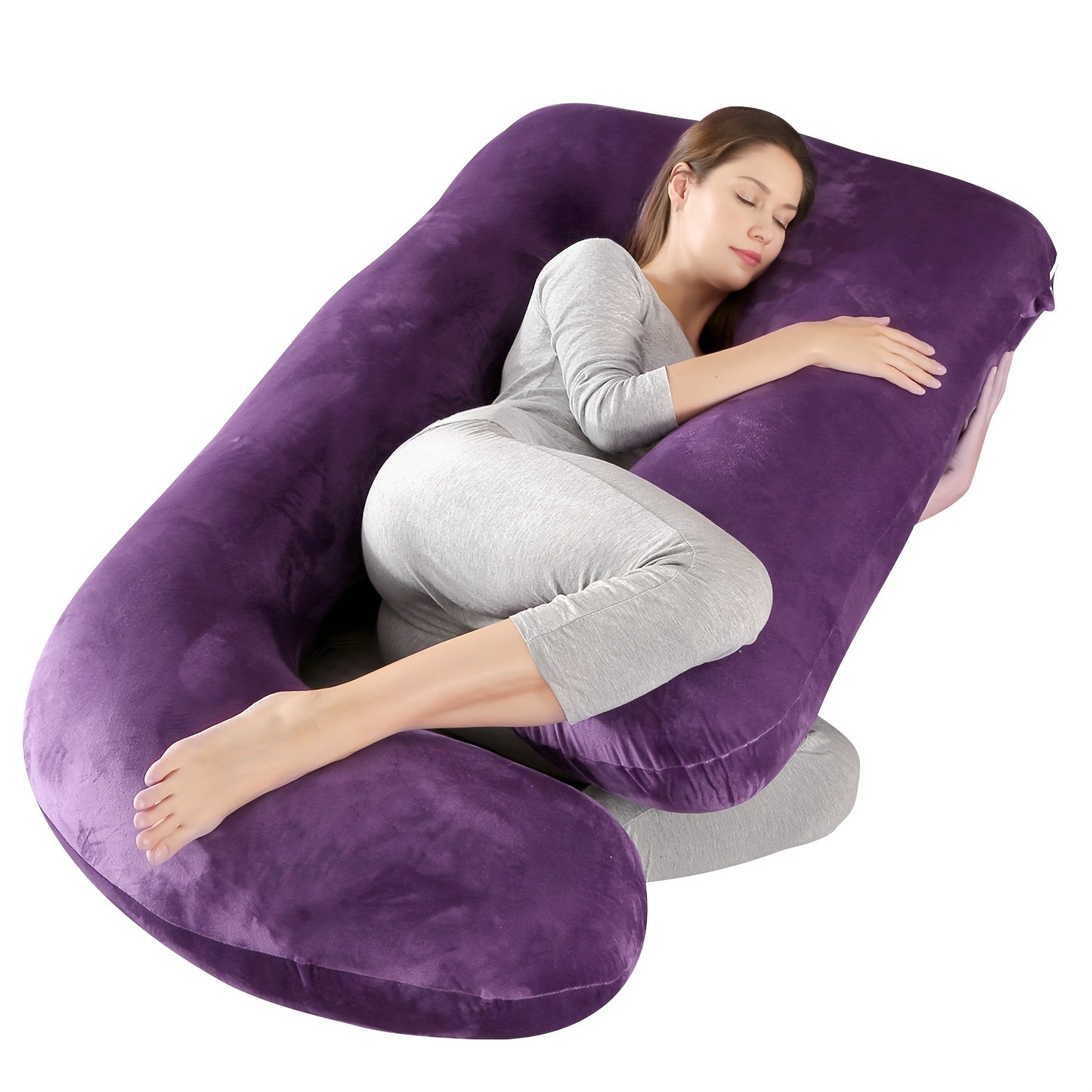 60-inch J-Shaped Full Body Pillow, Maternity Pillow, Maternity Full Body Pillow with Velvet Pillowcase, Full Body Pillow with Back, Leg, And Tummy Support, Helps Ensure Adequate, Comfortable Sleep, Halloween And Christmas Gift