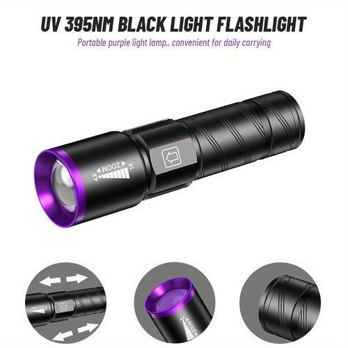 UV Blacklight 2 Pack Rechargeable Portable | Adjustable Brightness & Zoom Ultraviolet Lamp | Scorpion Detection Pet Urine Stain Finder Nail Polish Resin Curing Fluorescent