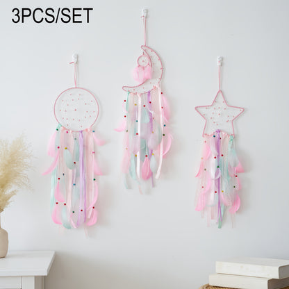 3pcs/LOT Star Moon Sun Dream Catcher Pink Room Decor for Teen Girls Kids Girls Room Decor Princess Bedroom Decor