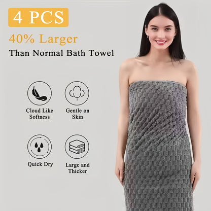 8/4pcs Bath Towel Set - 56.3"x28.74" Microfiber Bath Towels, Ultra-Soft Quick-Dry, Skin-Friendly, Random Color 4pcs Set, Multi-Color Combo (Pink, Light Blue, Dark Gray) - Luxury Spa-Quality Bath Towels for Home, Family, Or Gifting - Modern Coastal