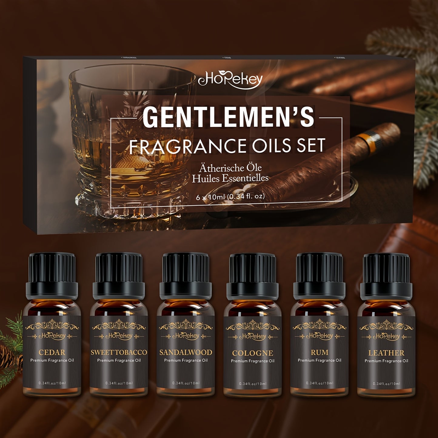 Hopekey Men'S Essential Oil Set Of 6, 0.34oz Each. Exude A Mature And Stable Charm Anytime. Can Be Used In Humidifiers, On Skin, As Massage Oil, Of Essential Oils, Built-in Oil For Diffusers, Valentine'S Day Gift.