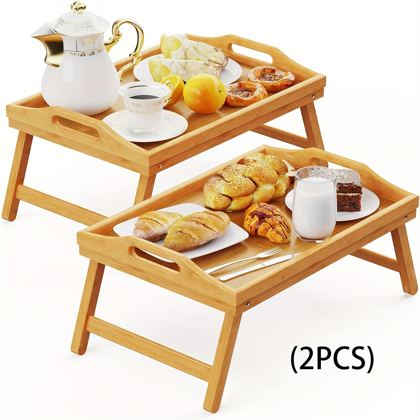 A Bamboo Bed Tray Table Measuring 19.32 by 11.83 Inches, Featuring Handles And Folding Legs, Perfect for Breakfast, Snacks, Or Working While on The Sofa Or Bed, Sold in a Half Pack