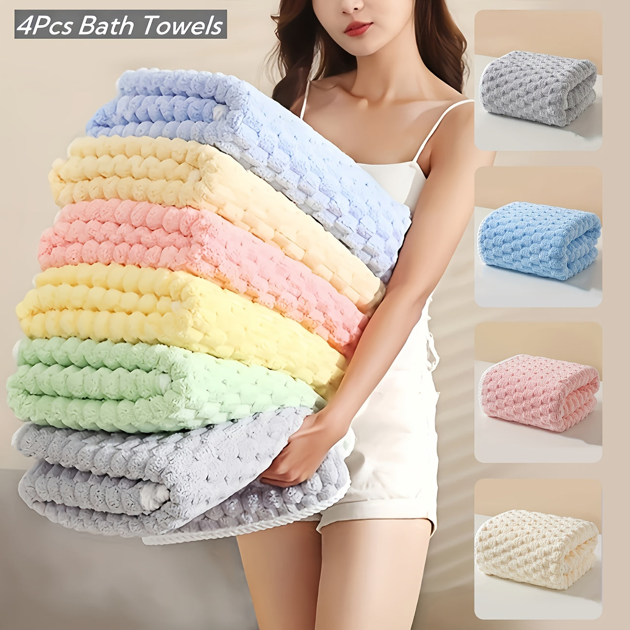 4-Pack Waffle Weave Ultra-Soft Bath Towels, Super Absorbent Quick-Dry Microfiber Towels for Adults, Quick-Drying Textured Towels, Soft Spa and Gym Travel Towels, Durable Material, Suitable for Daily Use - 80%, 20% Polyamide