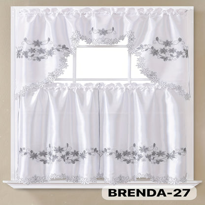3pcs Embroidery Kitchen Curtains Set Flowers Embroidery Satin Fabric Faux Lightweight Soft Easy Care Machine Washable 49 Design Styles Available Holiday Gifts for Family Local Warehouse All Season Use Summer