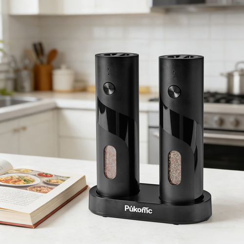 2pcs Electric Pepper Grinder with Rechargeable Base & ABS Motor - Suitable for Peppercorns/Spices, 6 Adjustable Settings, Built-in LED Light, Detachable for Cleaning, Charging Station with Brush & Manual Included