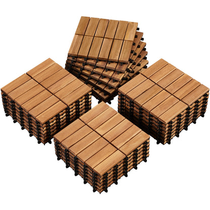 Acacia Wood Deck Tiles Interlocking Outdoor Flooring, Water-Resistant Non-Slip Patio Tiles, Easy Snap DIY Installation for Deck, Garden, Poolside, Balcony – 10pcs & 27pcs Sets Available