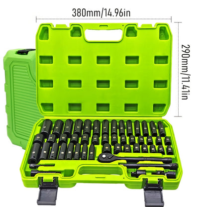 34pcs Impact Socket Set with 1/2" Driveor 53pcs Tool Set Or 47pcs Impact Socket Set with 3/8" Drive, SAE (5/16" to 3/4") And Metric (8 to 22mm) Sizes, 6-point Design, Including Ratchet Handle, Extension Rod And Connector, Cr-V