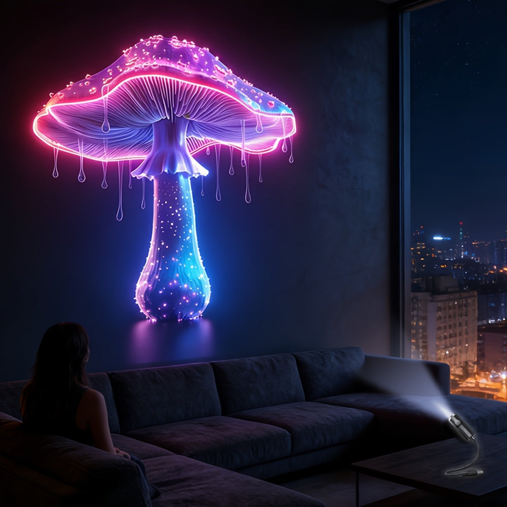 10in 1 USB Projection Atmosphere Light, Neon Mushroom & Leaf LED Night Lamp, USB Gadget for Bedroom, Car Interior & Ceiling Decoration, Perfect Gift
