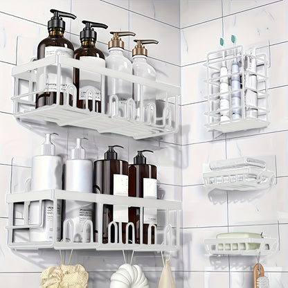 Shower Caddy Organizer, 5-Pack Adhesive Rustproof Stainless Steel Shower Shelves with Soap Holder, No Drilling Shower Storage Rack for Family Renters Bathroom, Random Colors F to Choose, Shower Caddies