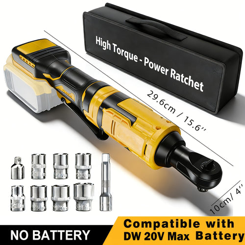 88 Ft-lb Cordless Ratchet Wrench Kit, for Dewalt 20V Max Battery, Battery Powered Drive Electric Ratchet, 0 - 400 RPM, 8 Sockets, Variable Speed, LED Light (Battery Not Included)