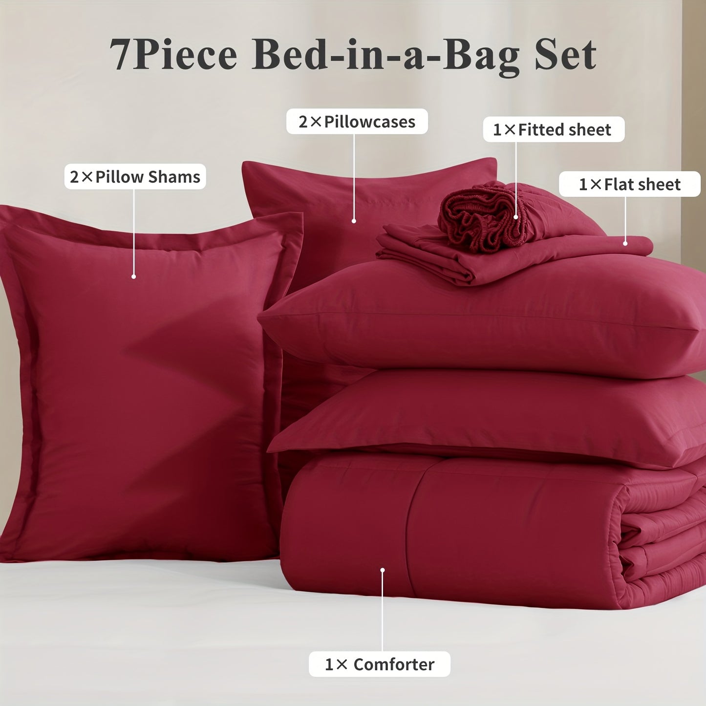 7pcs Comforter Set-Luxury Soft Fluffy Bedding With 1 Comforter, 1 Fitted Sheet, 1 Flat Sheet, And 4 Pillowcases & Pillow Cover-All Season Quilte Set Queen, Hypoallergenic, Breathable, Easy Care, Valentine'S Day Bed In A Bag, Gifts For Her