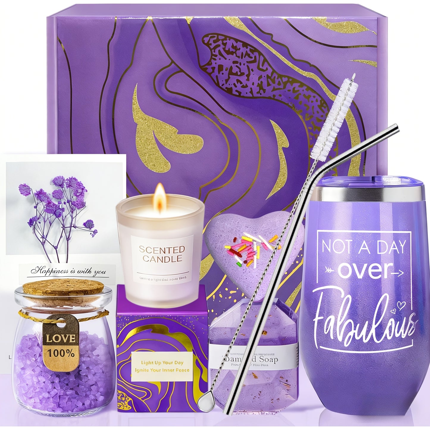 Mother's Day 2026| Relaxing Spa Gift Basket for Women, Lavender Scented 10pcs Luxury Self Care Kit for Birthday, Mother's Day Gifts for Mom, Wife, Sister, Best Friend, Pamper Gift Set with Scented Candle & Bath Bombs, Thoughtful Relaxation Gifts
