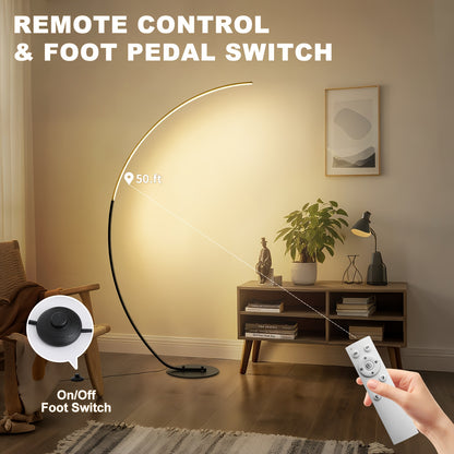 Arched Floor Lamp 65 Inch Modern LED Dimmable with Remote 3 Color Temperatures Curved Black Floor Lamp for Bedroom Living Room Ambient Lighting Home Decor