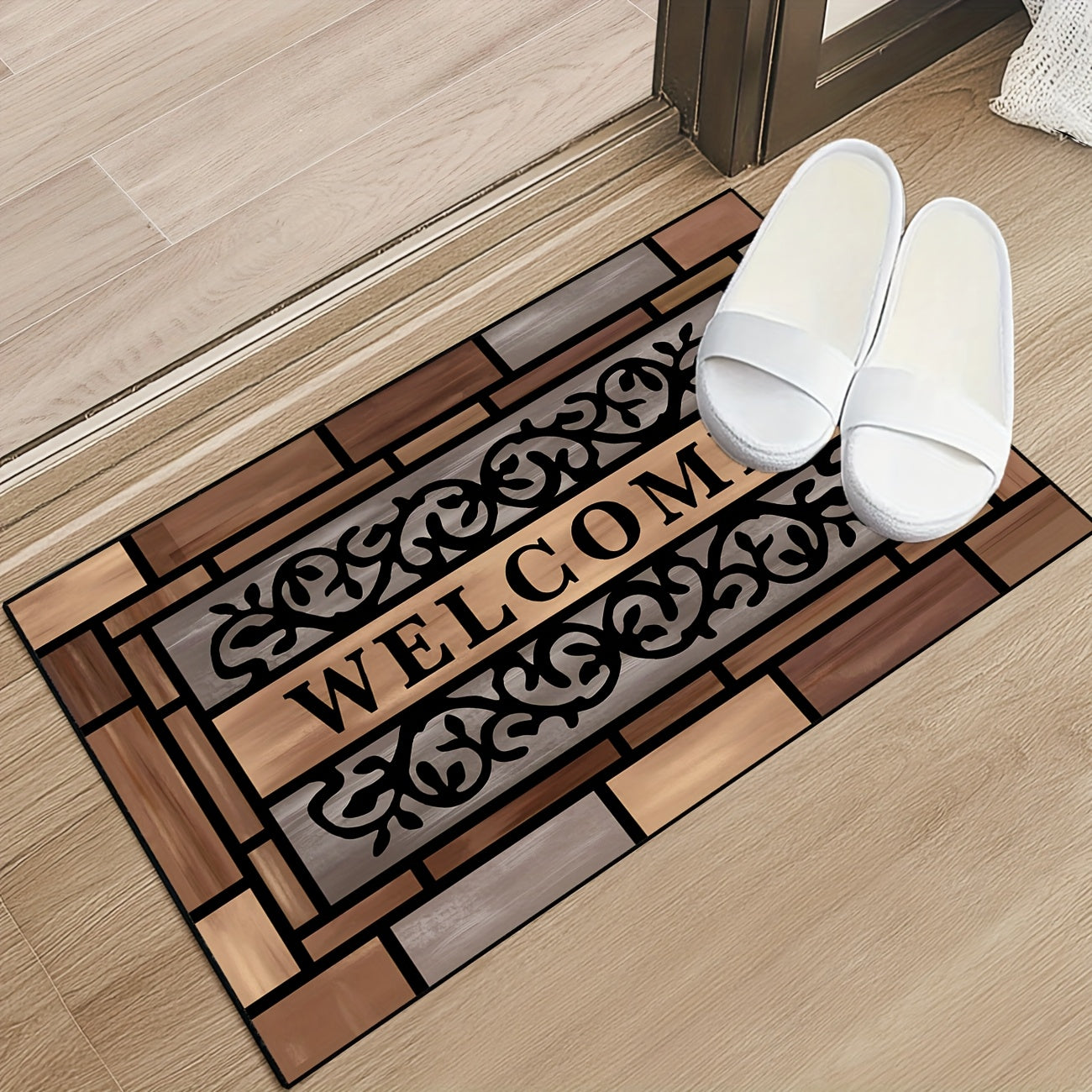 Wooden Pattern Welcome Doormat Entrance Carpet Non-Slip Floor Mats Indoor Home Decor