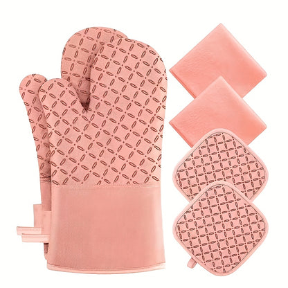 6pcs Oven Mitts And Pot Holders/ 1 Pair Oven Mitts, Kitchen Oven Glove High Heat Resistant Oven Mitts And Potholder With Non-Slip Surface For Cooking, Mother'S Day Gift