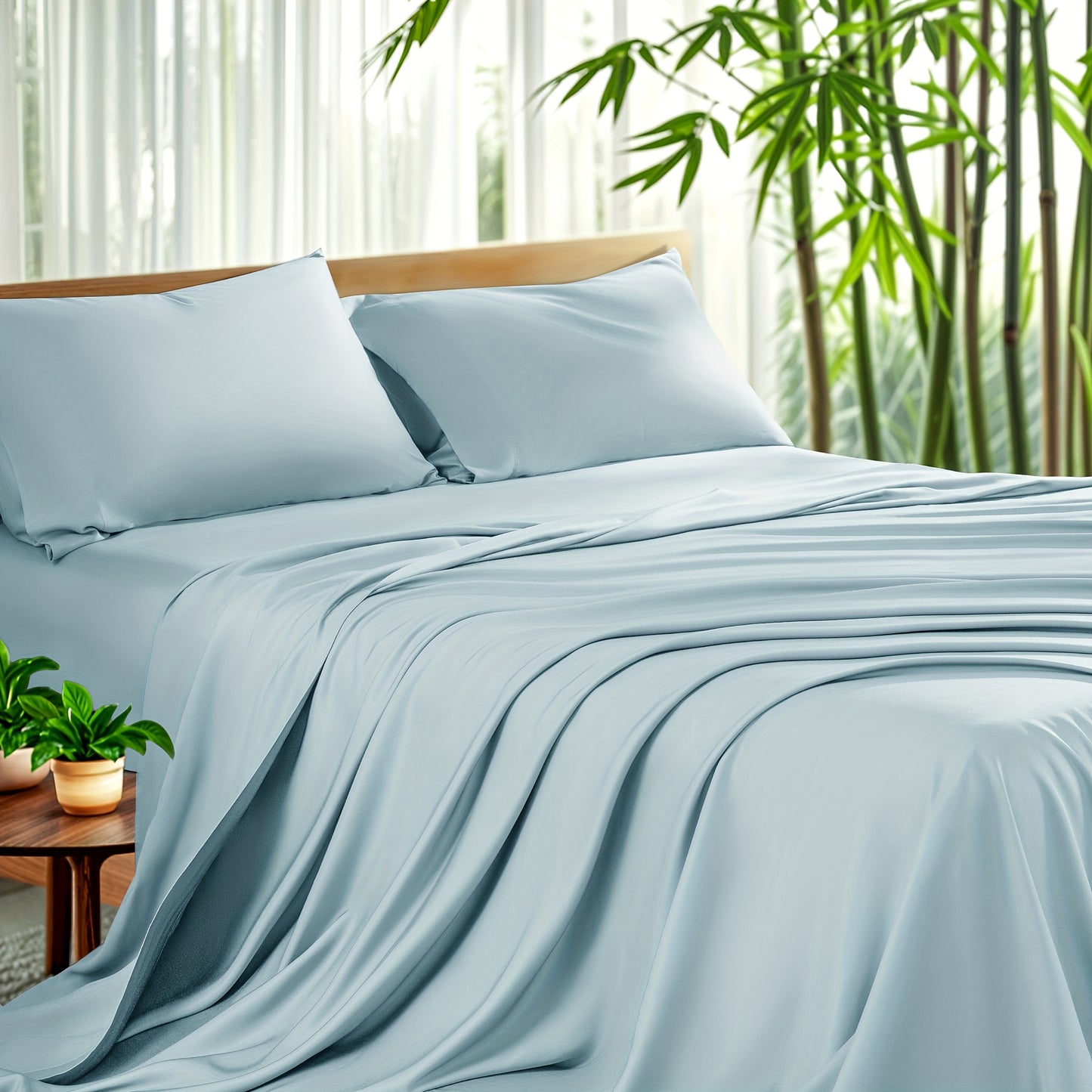 4pcs Cooling Bamboo Sheet Set, All-Season Comfort, 16" Deep Pocket, Wrinkle & Shrink Resistant, Y Soft Hotel Quality Bedding, Includes Fitted Sheet, Flat Sheet & 2 Pillowcases, Luxury Gift Box Packaging