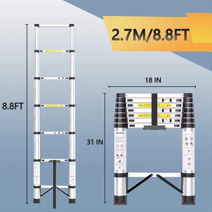 Telescoping Extension Ladder, Heavy-Duty Metal Extension Ladder, 330 Lbs Load Capacity, Easy to Install And Store, Multi-Purpose Folding Telescopic Ladder Can Be Used for Roof Repair, Household Moving And Outdoor Work