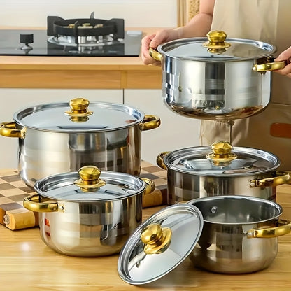 10/12pcs Stainless Steel Cookware Set - Non-Stick Frying Pan, Stockpot And Milk Pot with Lid - Multi-Functional Kitchen Essentials, No Charging, No Batteries, Orange