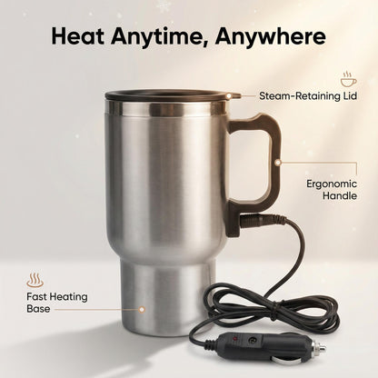 12V Car Electric Kettle Suitable for Hot Water, Tea & Coffee - Portable Stainless Steel Travel with Heating Element, 15.22oz Fast Boiling Cup for Camping, Trips, Office, Vehicle Use, Compact for & -the- Hydration