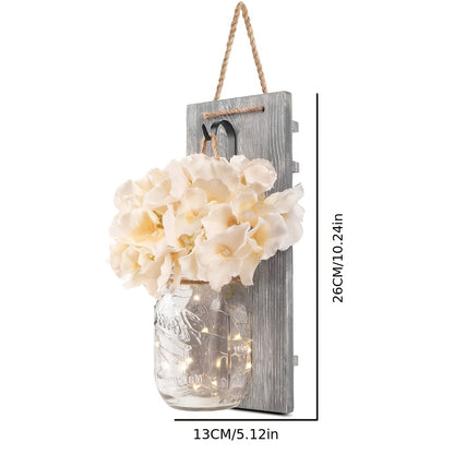 Decorative Mason Jar Wall Decor - Rustic Wall Sconces with Flowers - Farmhouse Home Decor (Set Of 2)