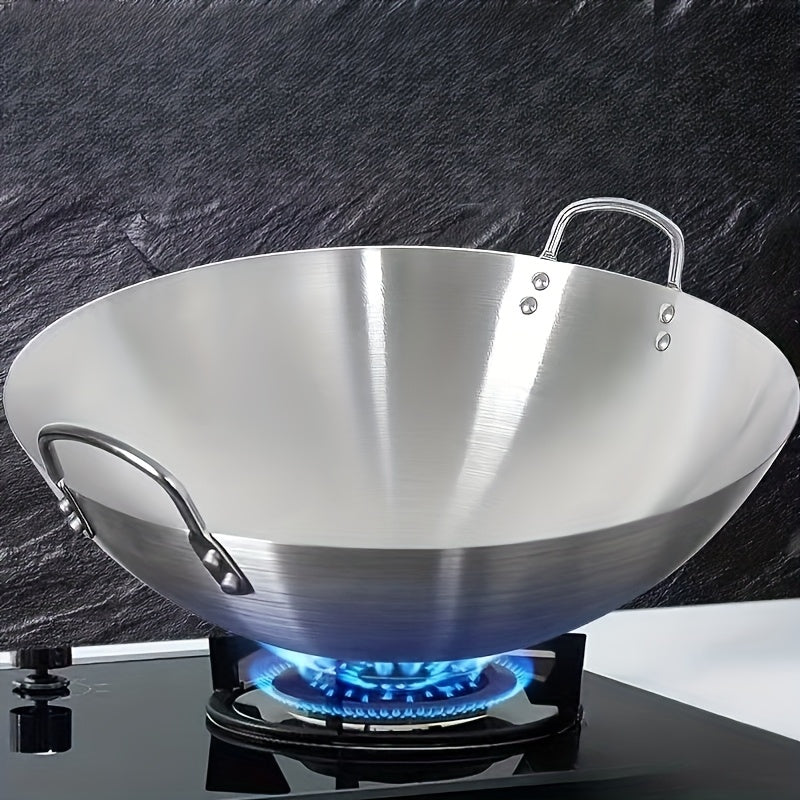 Heavy-Duty Stainless Steel Wok & Frying Pan Suitable for Gas/Induction/Electric Stoves, Professional Non-Stick Cookware with Ergonomic Handle, Compatible for Burners, Stir-Fry Pan for Gas, Induction, Electric Stovetops, Easy to Clean