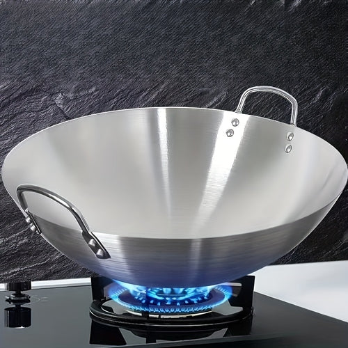 Heavy-Duty Stainless Steel Wok & Frying Pan Suitable for Gas/Induction/Electric Stoves, Professional Non-Stick Cookware with Ergonomic Handle, Compatible for Burners, Stir-Fry Pan for Gas, Induction, Electric Stovetops, Easy to Clean