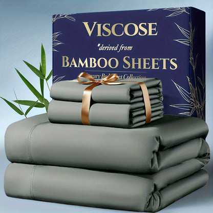 4pcs Bamboo Cooling Bedding - Extra Deep Pocket Breathable And Cooling - Suitable for Hot Sleepers And Sweats, Children Pillowcases, Flat Sheet And Fitted Sheet - A Perfect Gift for Family, Queen And King Sizes, Next Day Delivery