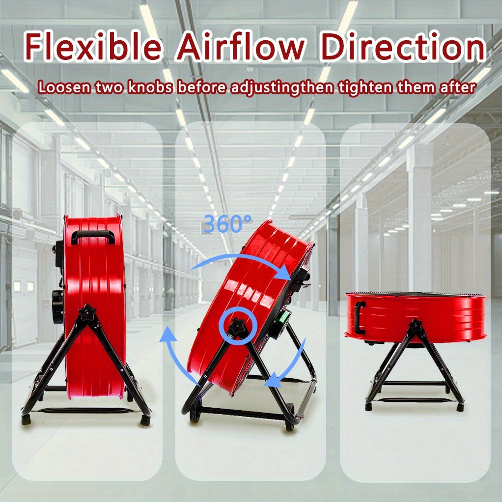 24 Inch Industrial Floor Drum Fan, 9000 CFM 3-Speed Heavy Duty Floor Fan with 360° Tilt with Casters And Handle for Warehouse, Patios, Garage