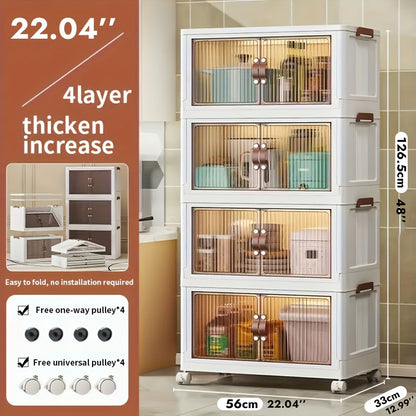 1pc Plastic Storage Box with Wheels and Door, Foldable, Hand Wash Only, Big Capacity Container for Bedroom/Kitchen/Living Room, 49/56cm Width