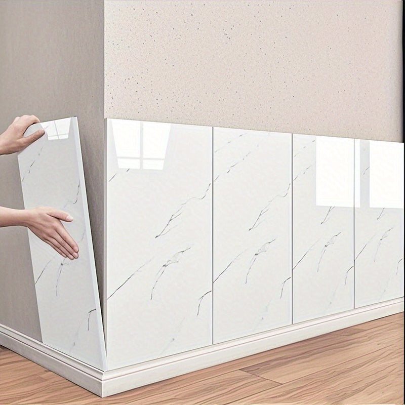 20/40/60-Pack Self-Adhesive Marble Wall Panels Set -Oversized White &Grey/Black Marble Sheets, Peel & Stick Removable Vinyl Planks, Bathroom, Kitchen, Living Room-Glossy Finish, Easy Install/Remove, Reusablelmitation Stone, DIY Home Decor