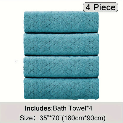4pcs Oversized Bath Towel Set in Sleek Blue - Ultra Soft, Highly Absorbent, Quick-Dry Microfiber with Diamond Pattern - Includes 4 Bath Towels, and Matching Beach Chair Cover - Ideal for for Bathroom Hotels Gym, Valentine's Day Gift, Wash Cloths