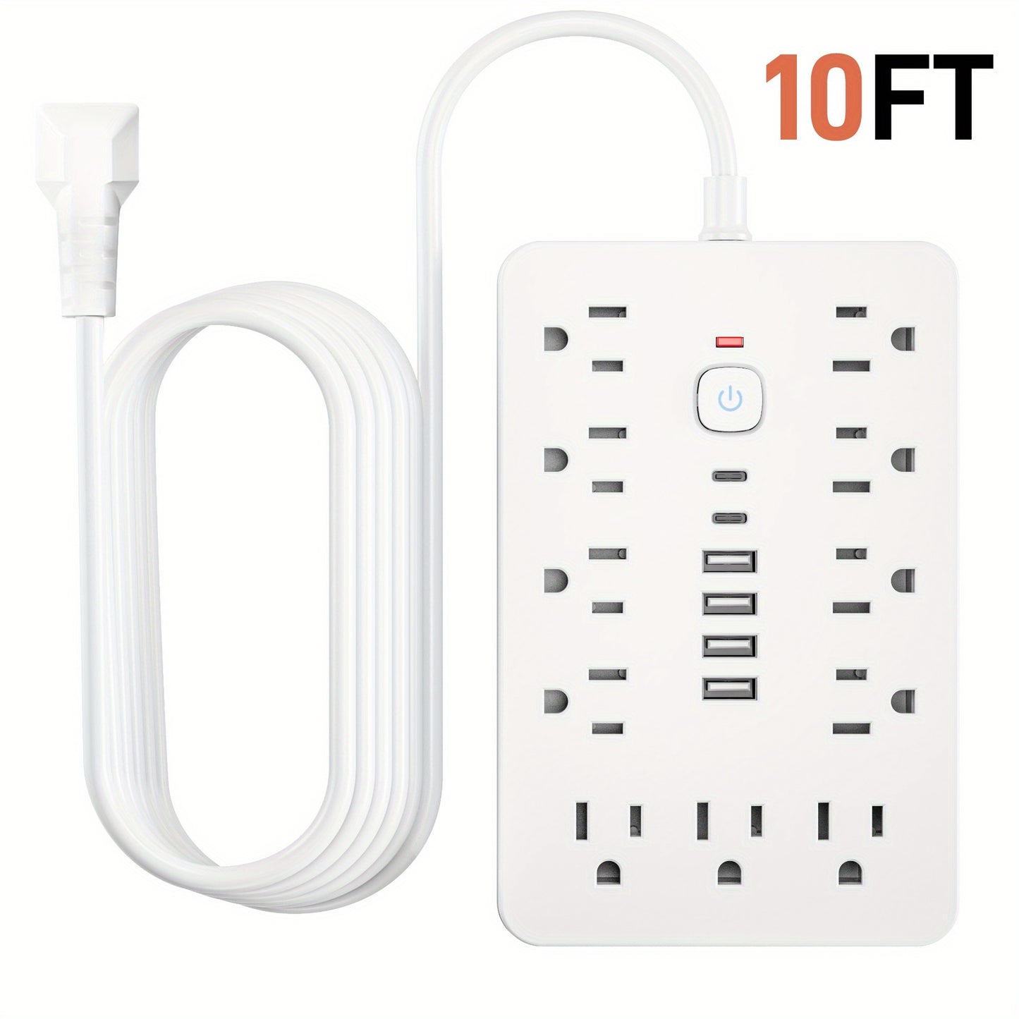 Surge Protector Power Strip 17-in-1 with 11 AC Outlets 4 USB-A 2 USB-C Ports Flat Plug Extension Cord Space-Saving Compact Design for Home Office Kitchen Desk Wall Charging Station