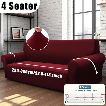 Classic Stretch Sofa Cover with Elastic Band, Milk Fiber Fabric Slipcover-Grip, Machine Washable, Polyester & Spandex, Fits Armchair to 4-Seater Sofas, International Style Throw Design