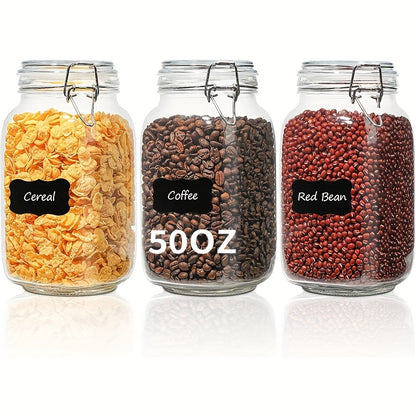50Oz Airtight Glass Jars with Lids, 3pcs Food Storage Canisters for Kitchen And Pantry Organization, Square Mason Jar Containers for Storing Sugar, Flour, Cereal, Coffee, Mother'S Day Gifts
