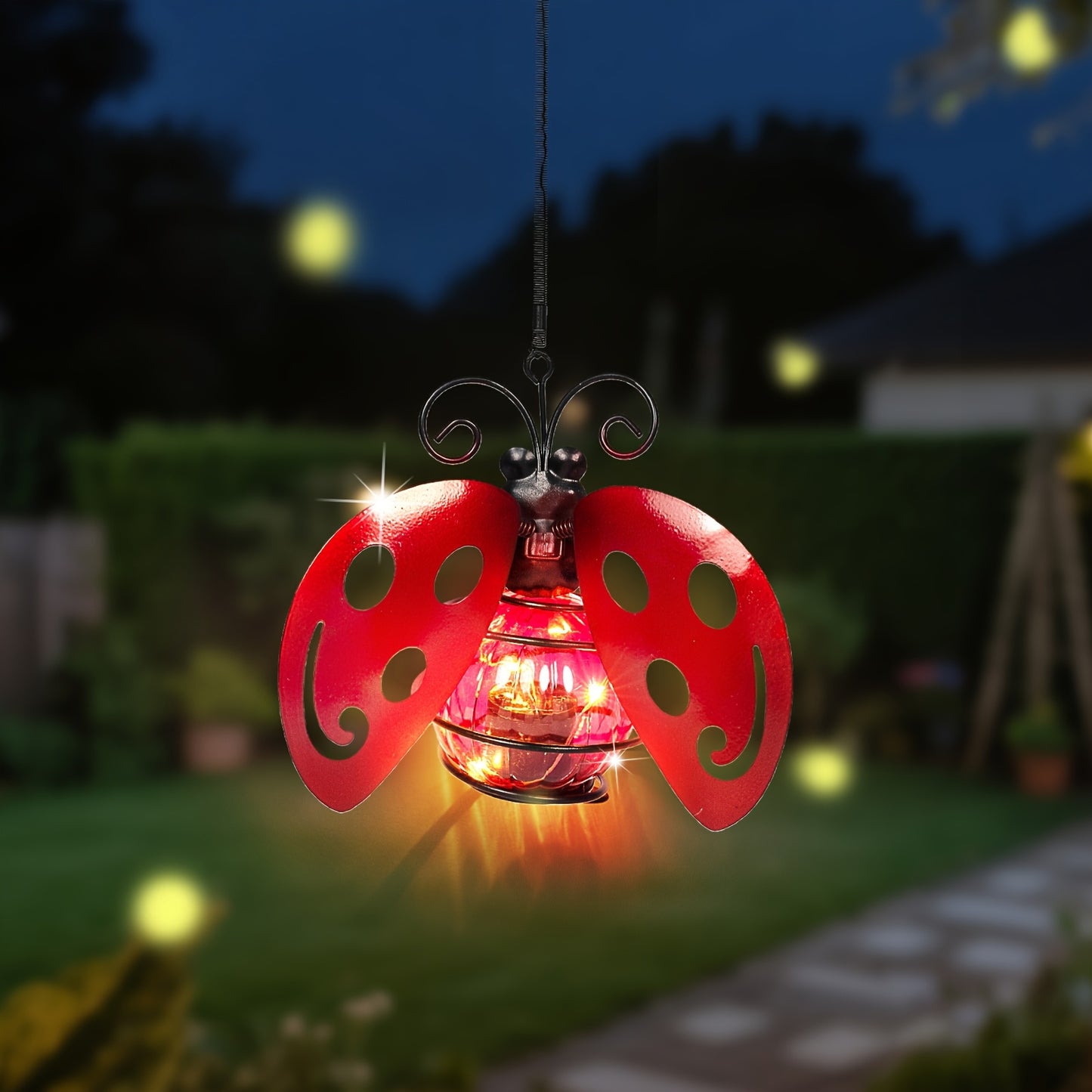 Beetle And Butterfly Hanging Ornaments, Home Decor Hanging, Indoor/Outdoor Waterproof Solar Lights with Spring Clips for Patio, Balcony, Porch, Trail 5.5*2.5in