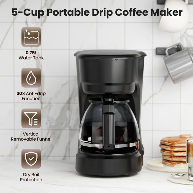 Coffee Maker, 5 Cups Drip Coffee Maker, Integrated Heating And Insulation, Fast Heating, Automatic Shut-Off, Drip Coffee Machine, Coffee Maker Machine, Drip Coffee Maker, Coffee Bar Additions, Kitchen Accessorles