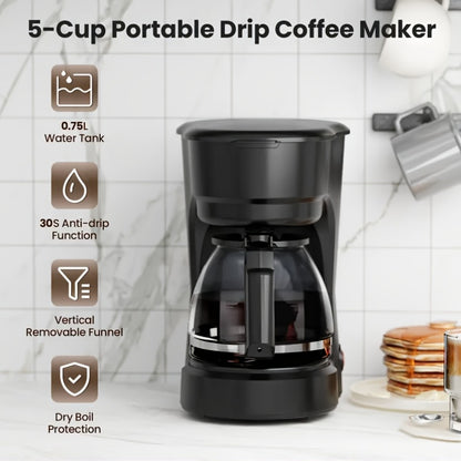 Coffee Maker, 5 Cups Drip Coffee Maker, Integrated Heating And Insulation, Fast Heating, Automatic Shut-Off, Drip Coffee Machine, Coffee Maker Machine, Drip Coffee Maker, Coffee Bar Additions, Kitchen Accessorles