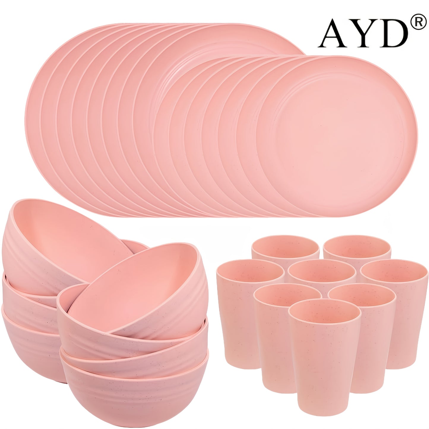 32/16pcs Dinnerware Sets Made from Wheat Straw, Including Plates And Bowls for 8 People, Featuring Black Plastic Dinnerware That Is Safe for Microwave And Dishwasher Use. This Dish Set Is Perfect for Valentine'S Day And Serves As a Durable Party Tab
