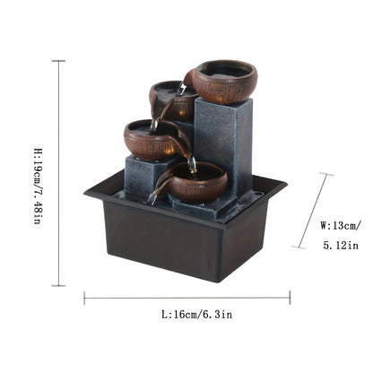 Desktop Water Fountain with LED Lights USB Powered Indoor Tabletop Waterfall Fountain for Home Office Desk Decor Relaxing Zen Decoration with Adjustable Pump Architecture Theme