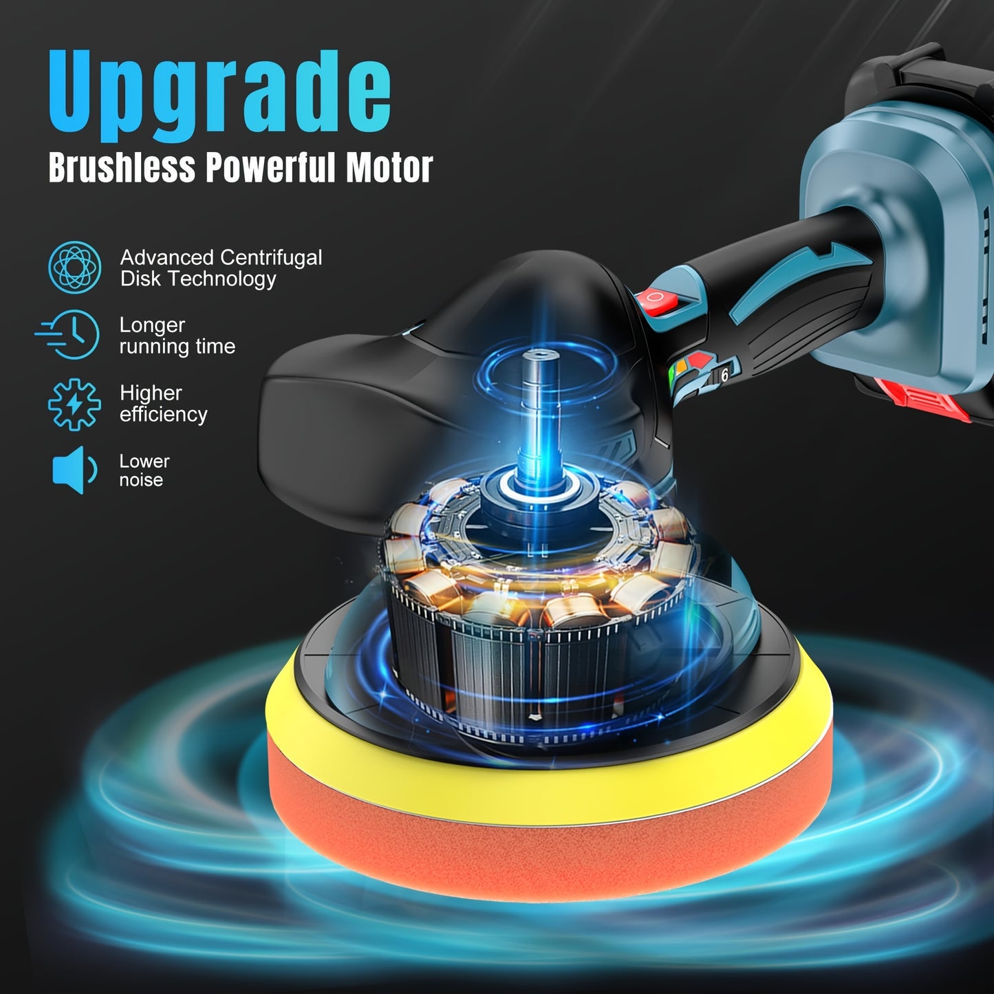 ZEEKMUSS Cordless Buffer Polisher, 6 Inch Dual Action Polisher Kit With 2pcs 21V 2.0Ah Rechargeable Battery, 6 Variable Speed 5500RPM Buffer Polisher For Detailing, Polishing, Waxin