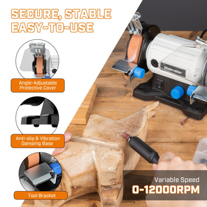 Bielmeier Bench Grinder 3", Rotary Tool with 110pcs Accessories, Bench Buffer Polisher with Long Flexible Shaft (105cm), Ideal for Wood, Jewelry, Metal, Plastic, Stone, Compact Design, Weight Only 3.97LB, Low Noise, Low Vibration, Easy to Use
