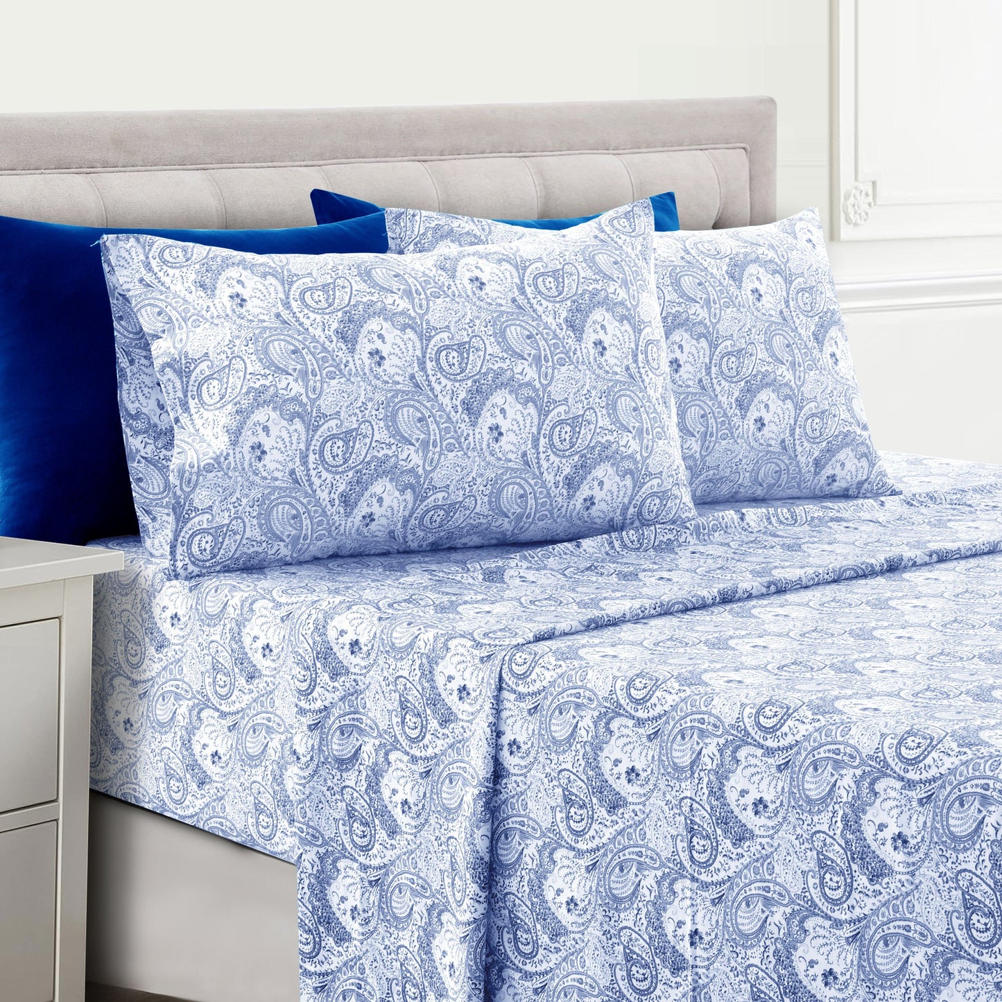 Lux Decor 4/6 Pieces Paisley Bed Sheet, Breathable Hotel Style Sheets, 100% polyester Sheets Deep Pockets, Easy-Fit, Soft & Wrinkle Free Cooling Bed Sheets, 6 Pc includes 4 pillowcases and 4 Pc (Twin & Twin xl) includes 2 pillowcases