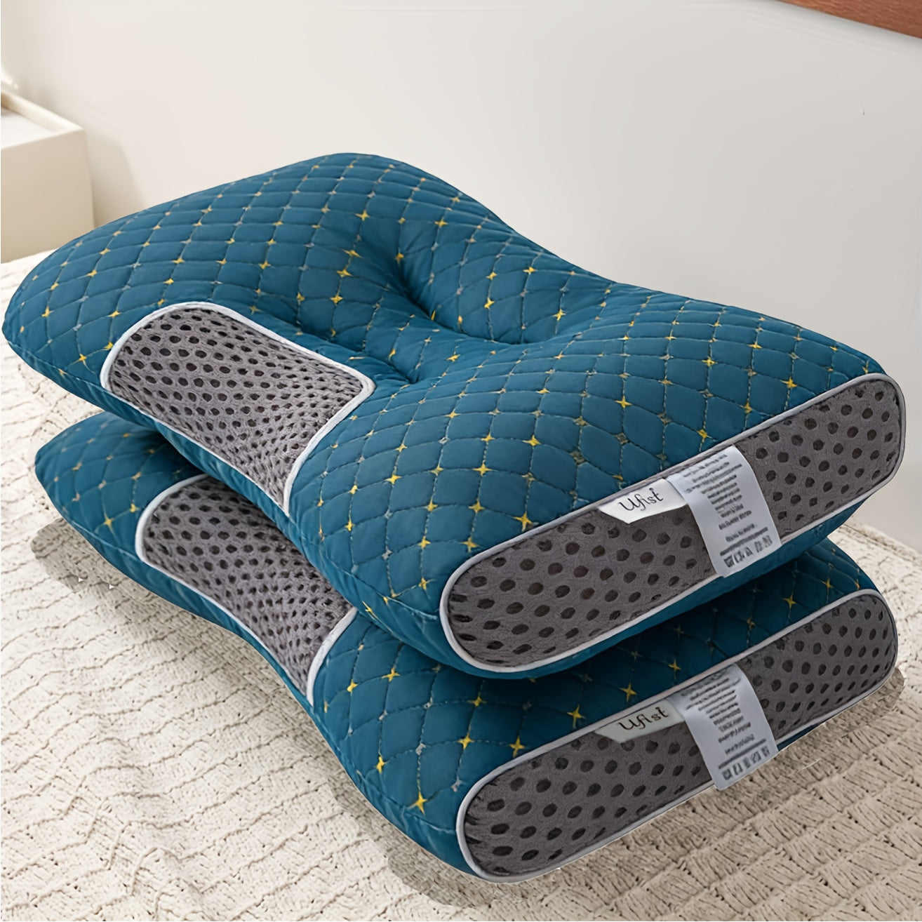2pcs Massage Neck Pillows Adjustable Ergonomic Orthopedic Contour Support, High-Quality Pillow Core With Removable Zippered Cover, All-Season Sleeping Comfort, Neck And Shoulder Massager, Modern Pillow Design, Breathable Fabric