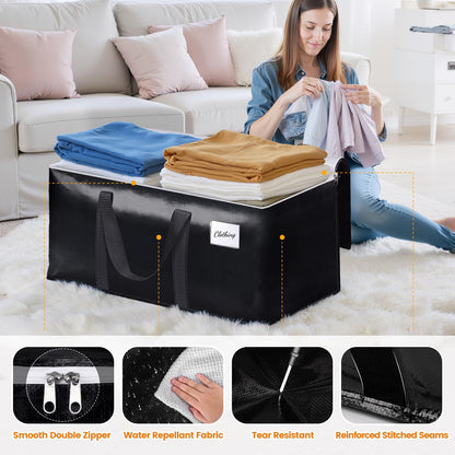 4pcs Extra Large Heavy-Duty Moving Bags | Extra Thick Durable Material with Backpack Straps & Double Zipper Closure, Stackable Storage Totes with Strong Handles, Ideal for Moving, Storage, Travel - Heavy Capacity Packing Box Alternative.