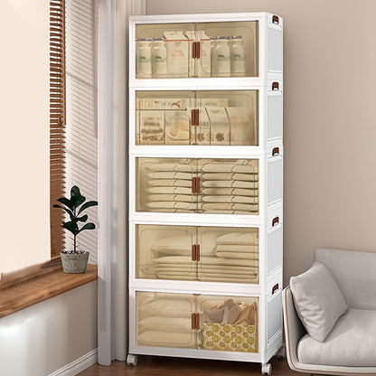 1/2/3/4/5 Layers Collapsible Lockers, Plastic Clutter Storage Boxes with Doors And Wheels, Stackable Large Capacity Home Organization for Bedrooms, Living Rooms Kitchens, Easy to Assemble And Space Saving Design Home Storage And Sorting Box