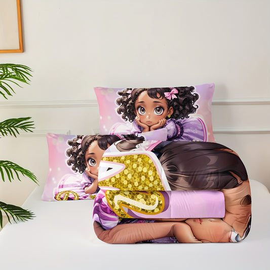 3pcs Set Pink Princess Comforter Set, Cute Princess Bedding Set (1 Bed Comforter + 2 Pillow Cases), Four Seasons Comforter, Soft Comfortable And Breathable Printed Bedding for Home Dorm Decoration