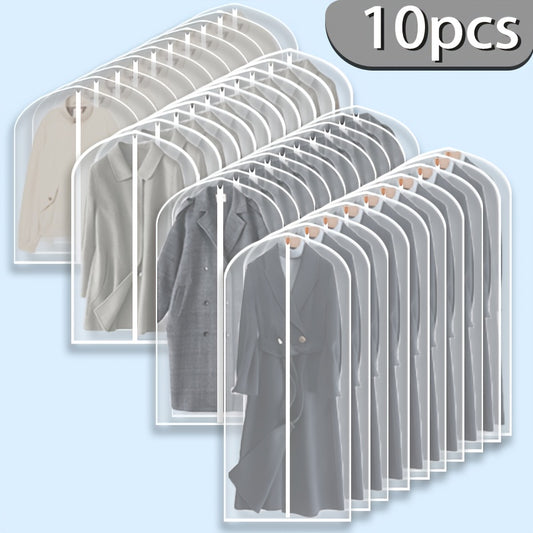 Garment Bags 10 Pack Waterproof Transparent – Hanging Clothes Storage Bags with Full Zipper for Wardrobe, Travel & Closet Organization – Dustproof Clear Clothing Bags in M / L / XL / XXL