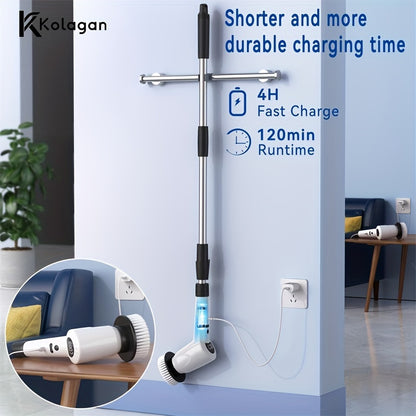 1pc 7-In-1 Motorized Rotary Cleaning Brush, Upgraded Cordless Cleaning Brush with 7 Interchangeable Cleaning Heads And 3 Rotary Speeds, Scrubber with Adjustable Extension Arm, Shower Scrubber with Power Display for Cleaning Bathrooms