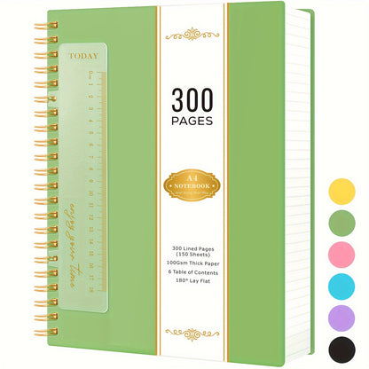 Large Spiral Notebook 300 Pages Hardcover – 8.5x11 A4 College Ruled 100GSM Lined Paper PVC Waterproof Cover for Work School Travel Women Men Purple Pink Blue Black Yellow Green