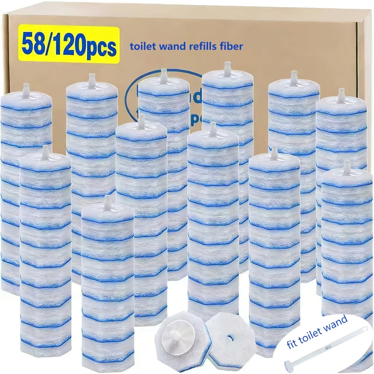 120/58 Count Toilet Wand Refills Without Handle, Disposable Fiber Toilet Wand Refills Compatible with CloroxxBrands Wand, Upgraded Fiber Brush Refills for Toilet Bowl Cleaning